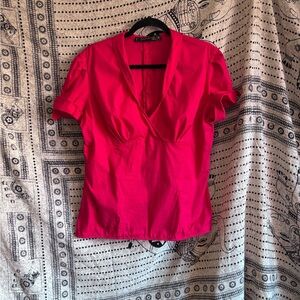 SOLD Laura Byrnes 2014 Red Pinup Top W/back Zipper, Snug Fit V-Neck Size 2xl